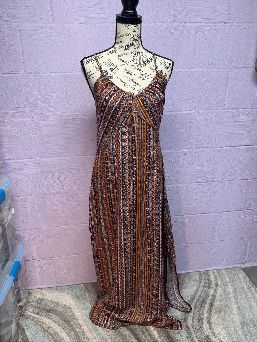3 for $15 Bohemian Striped Maxi Dress in Rust and Black